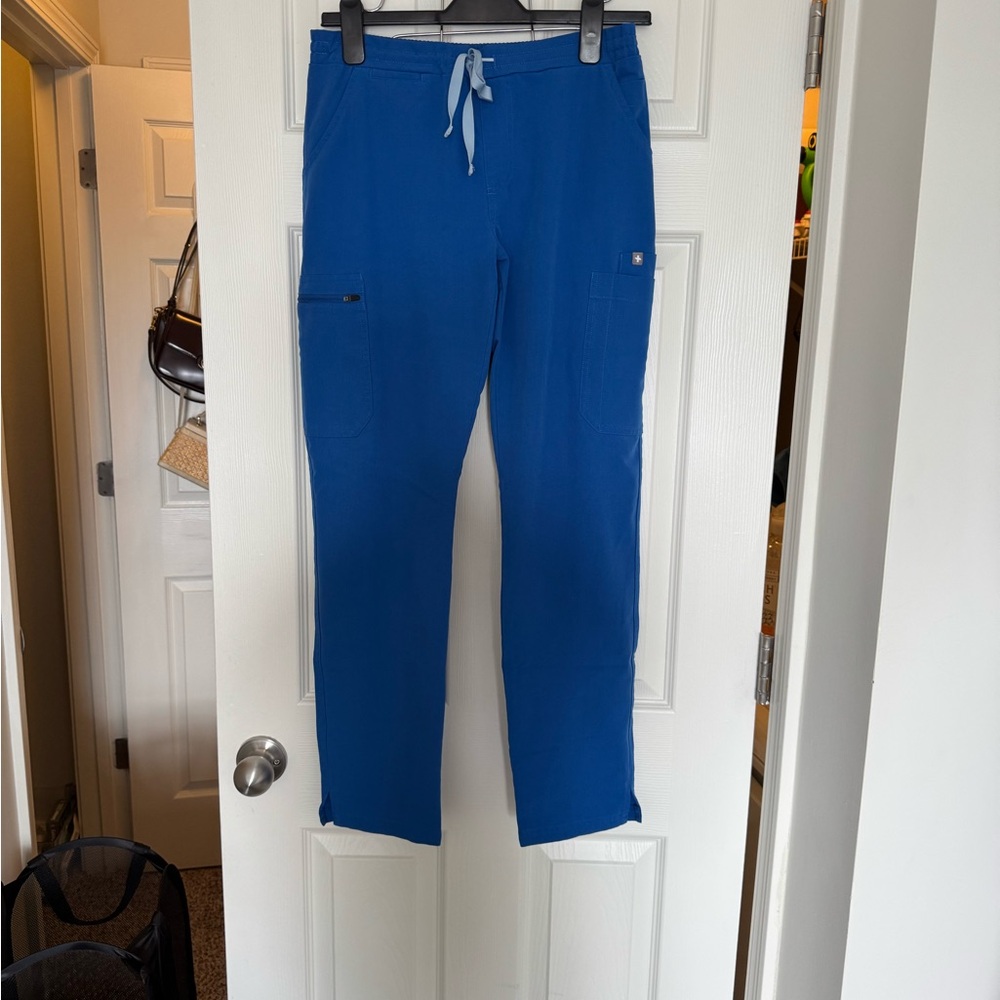 Figs Blue Straight Leg Pants with Drawstring Waist